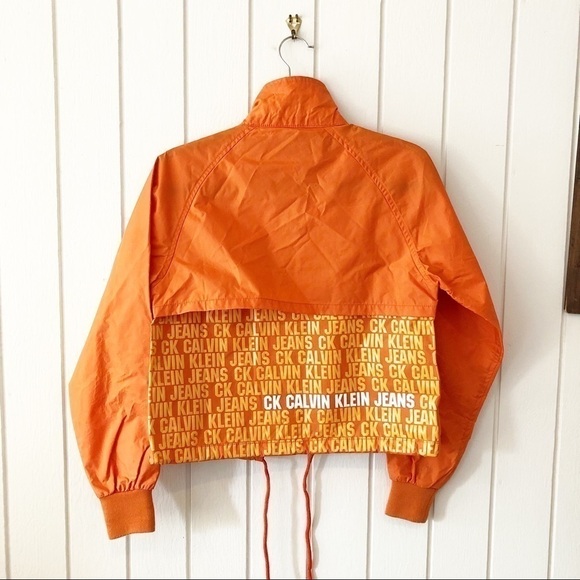 Calvin Klein Orange Spell Out Windbreaker Jacket - Picture 2 of 7